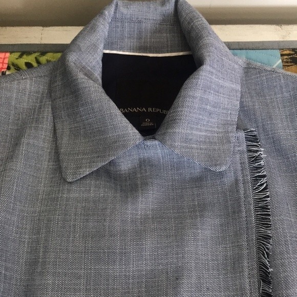 Banana Republic Fringed Edge Blue Chambray Lined Suit Jacket sz 0 - Picture 8 of 13